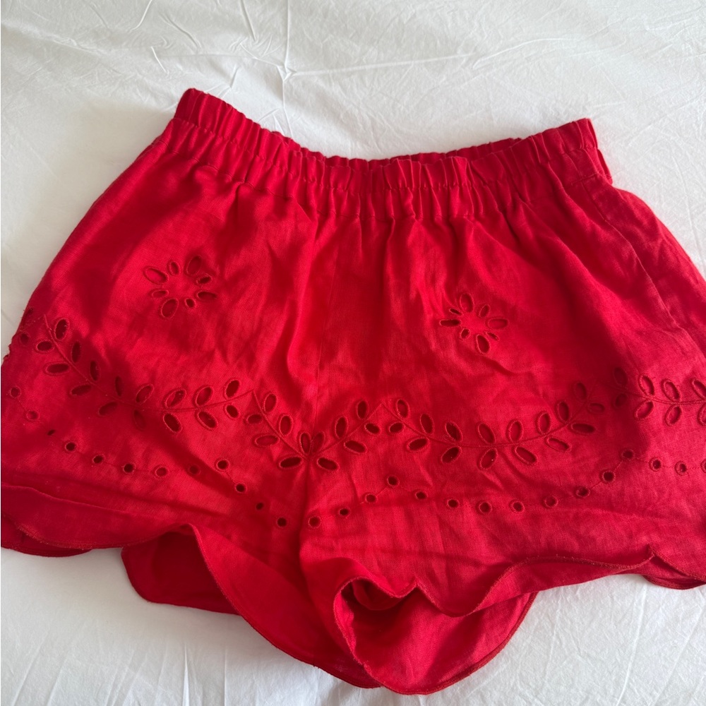 Oroton Red High Waist Eyelet Shorts